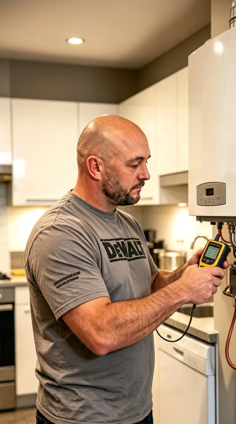 Andrew of A P Kerry Plumbing & Heating servicing a boiler in a King's Lynn home